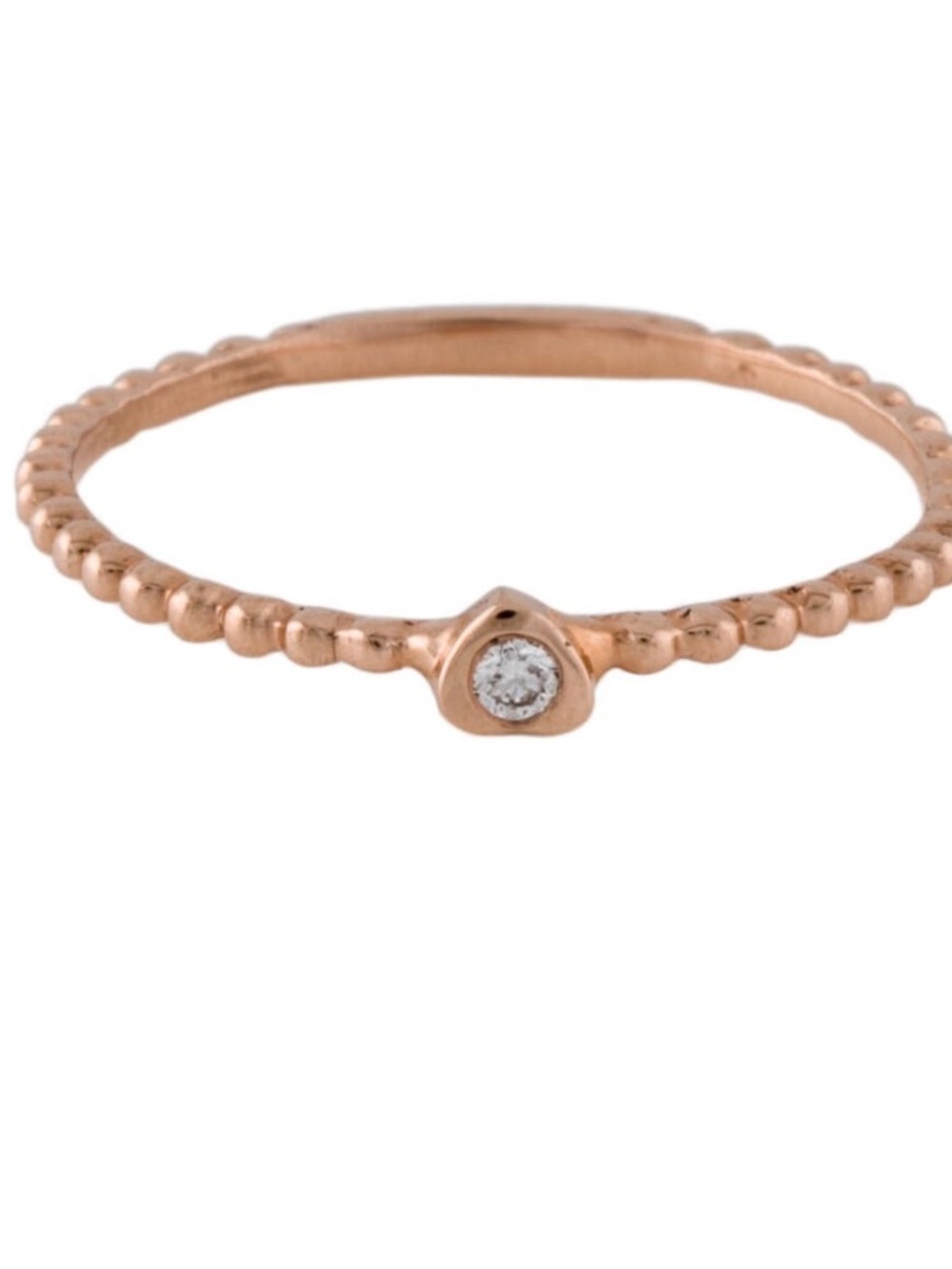 14k Delicate Rose Gold Beaded Stackable Ring with Center Diamond size 4.75
